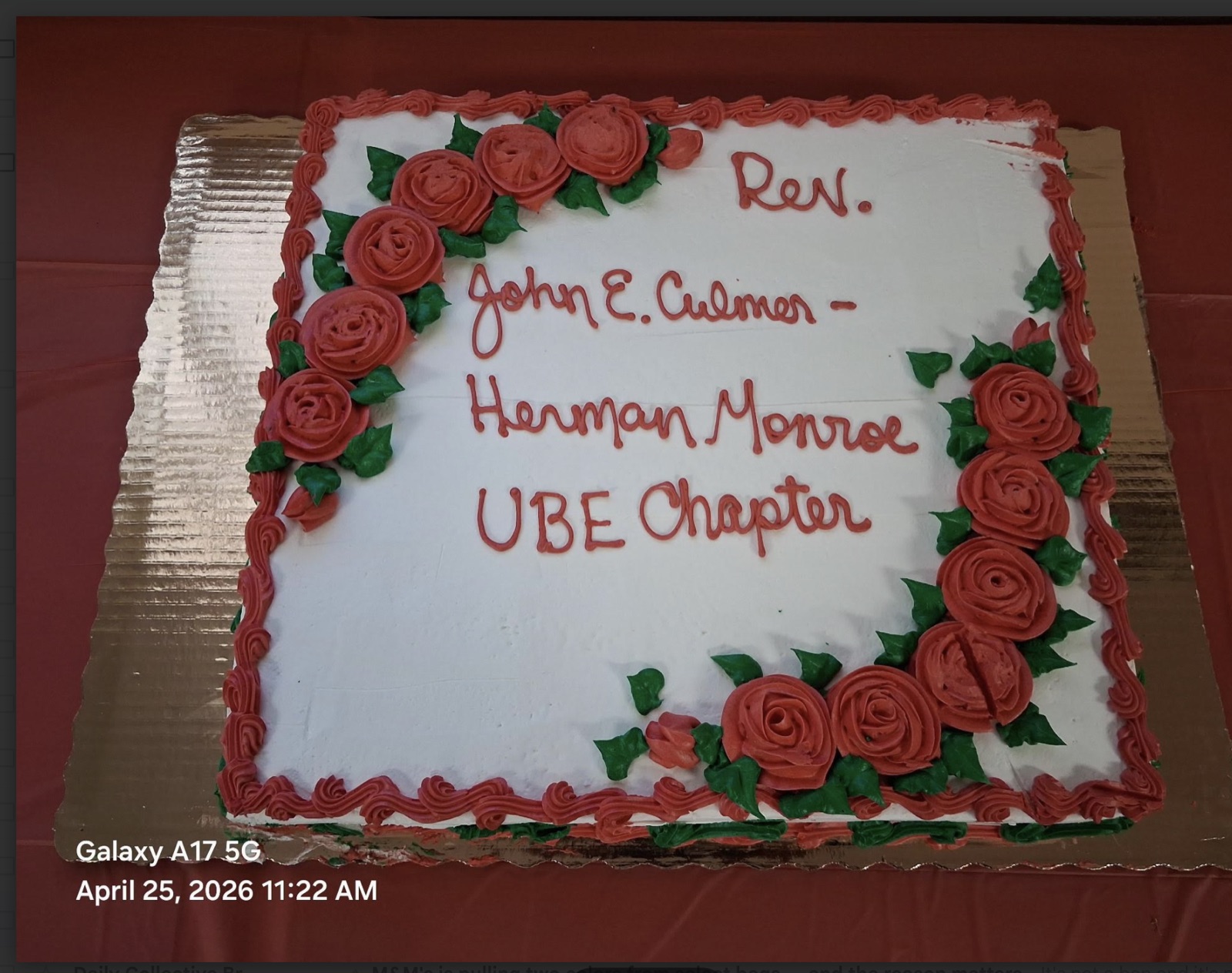 Celebration cake for the Rev. John E. Culmer – Hermon Monroe UBE Chapter